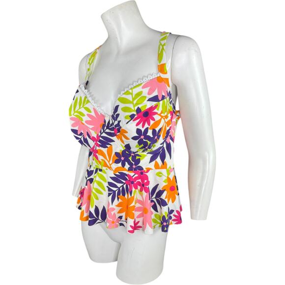 Terra & Sky 1X Tankini Top Swimwear Floral Molded Cup Underwire NWT Plus Size - Picture 10 of 14